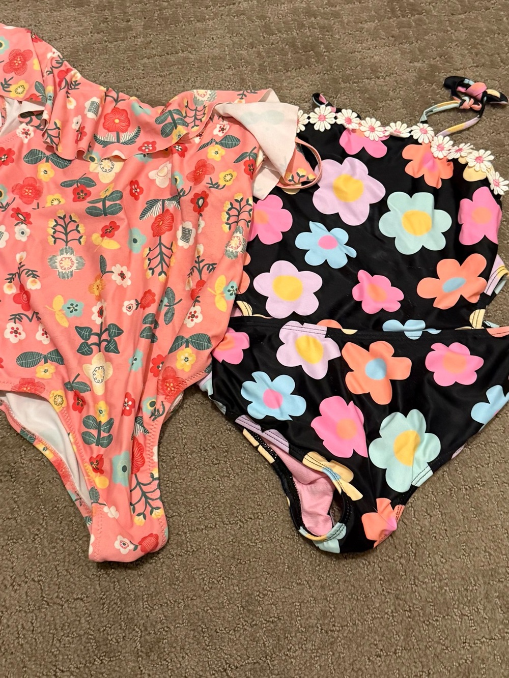 Kids Floral One-Piece Swimsuit - Pink and Black Floral